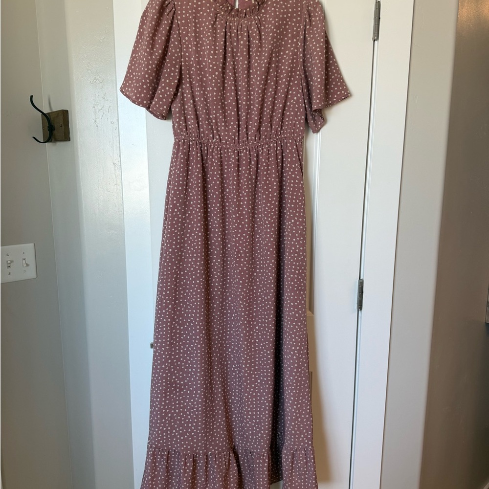 Bohme Dusty Rose Polka Dot Maxi Dress